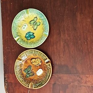 1970's  Vintage MCM Butterfly and Floral Ashtrays Japan